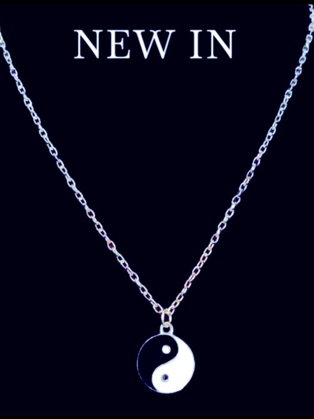 Ying Yang Double Sided Black and White Pendant Necklace Silver Chain NWT